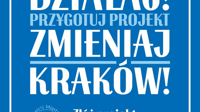 niebieski plakat, jasne napisy